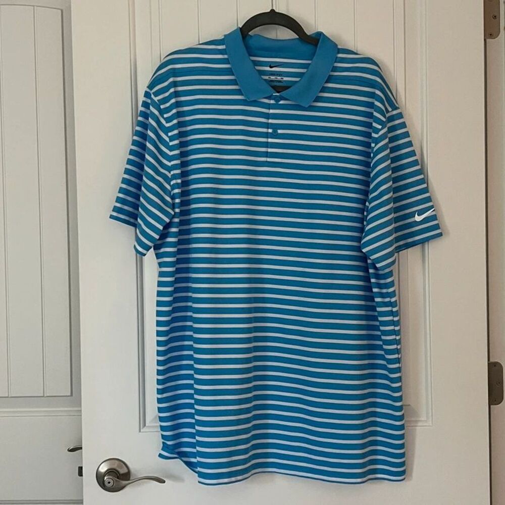 Nike Dri-FIT Golf Polo XXL Blue White Stripe Mens 2XL Excellent
